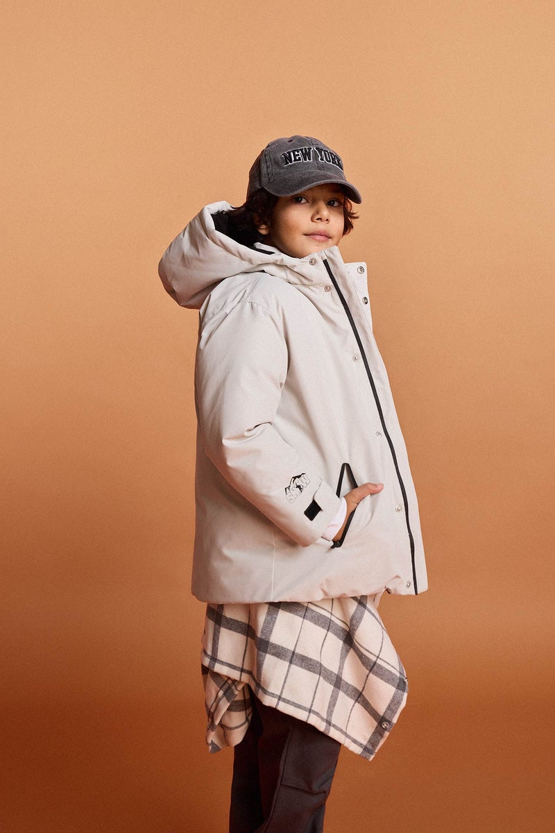 DeFacto Grey Boy Boy Hooded Water Repellent Fleece Lined Puffer Jacket Casual - Image 3